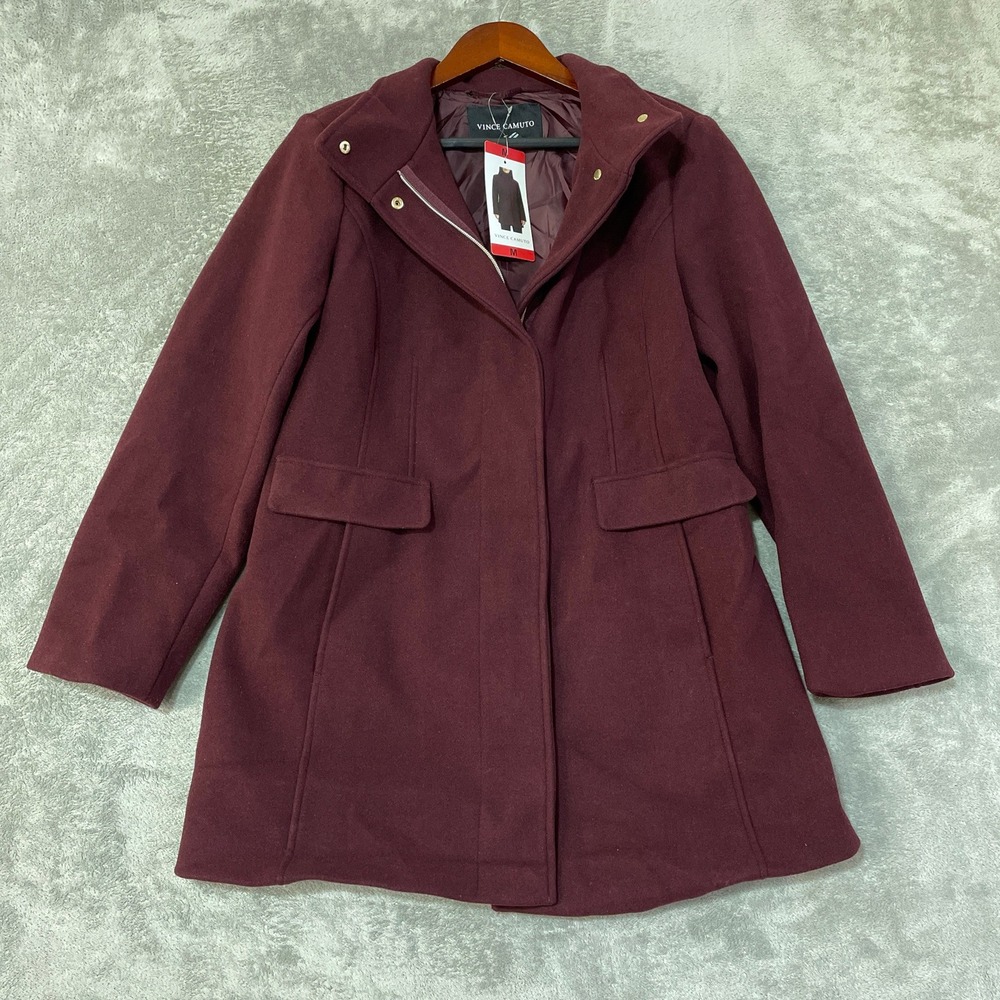 NWT Vince Camuto Women's M Funnel Neck Pea Coat Dark Red PolyesterBlend - Picture 5 of 11